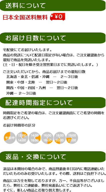 お届け日数や配達時間、返品について