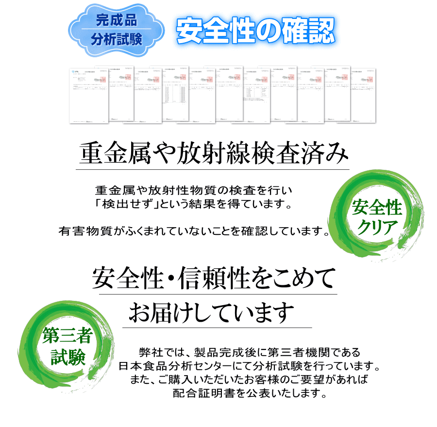 完成品も分析試験し安全確認