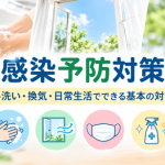 手洗い・換気・マスクなど日常生活でできる感染予防対策のイメージ